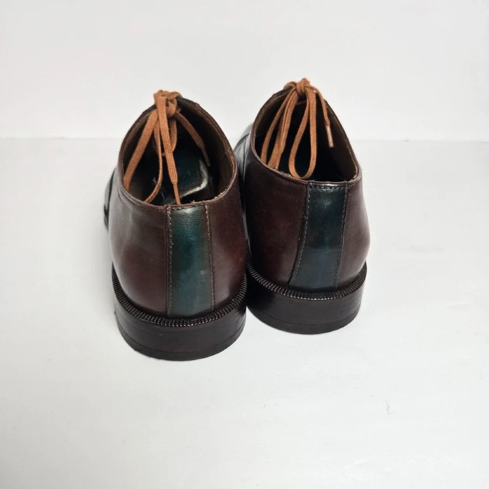 Barney's New York Men's Sz 7 Cap-Toe Oxford Green Luxury Leather Cap Dress Shoes